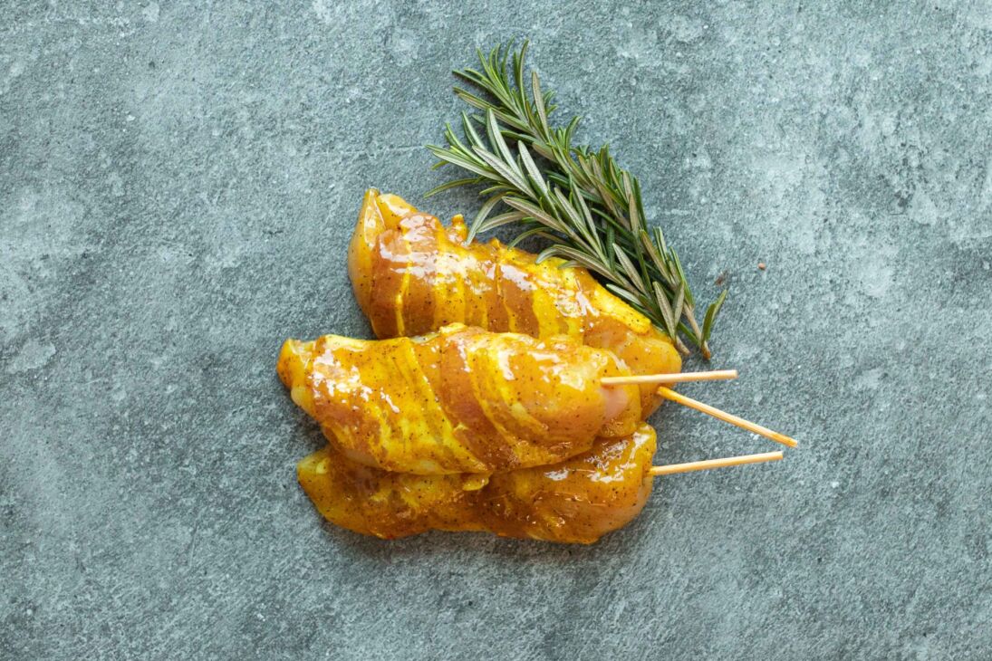 Gemarineerde kip spek saté