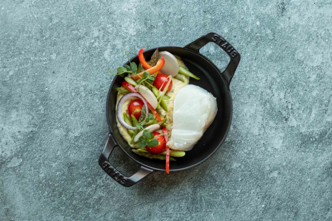 Papillot met kabeljauw en groene asperge